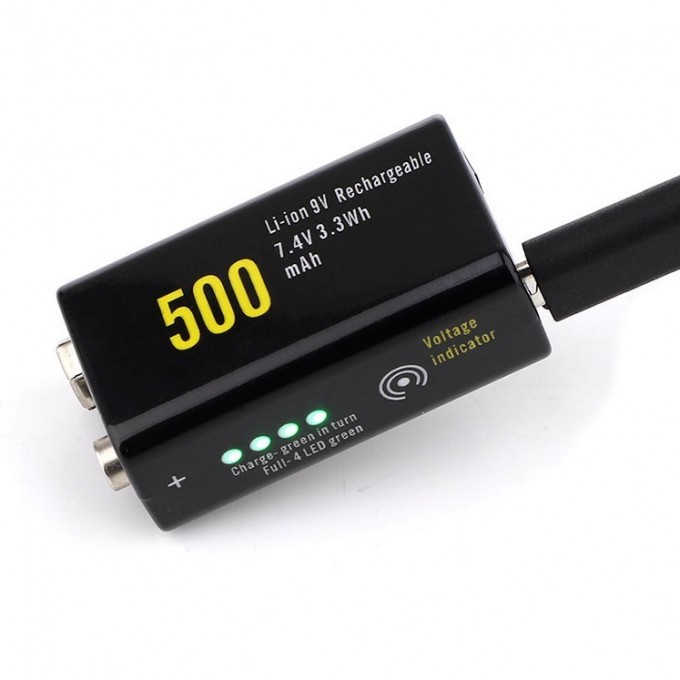 Аккумулятор SOSHINE Крона (9 V / 6F22, Li-Ion, 7.4 В) с USB-зарядкой и индикатором 19081
