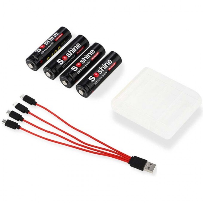 Комплект SOSHINE USB шнур + 4 аккумулятора Li-ion 1.5V 2400mAh 3.41Wh 20963 Комплект SOSHINE USB шнур + 4 аккумулятора Li-ion 1.5V 2400mAh 3.41Wh 20963